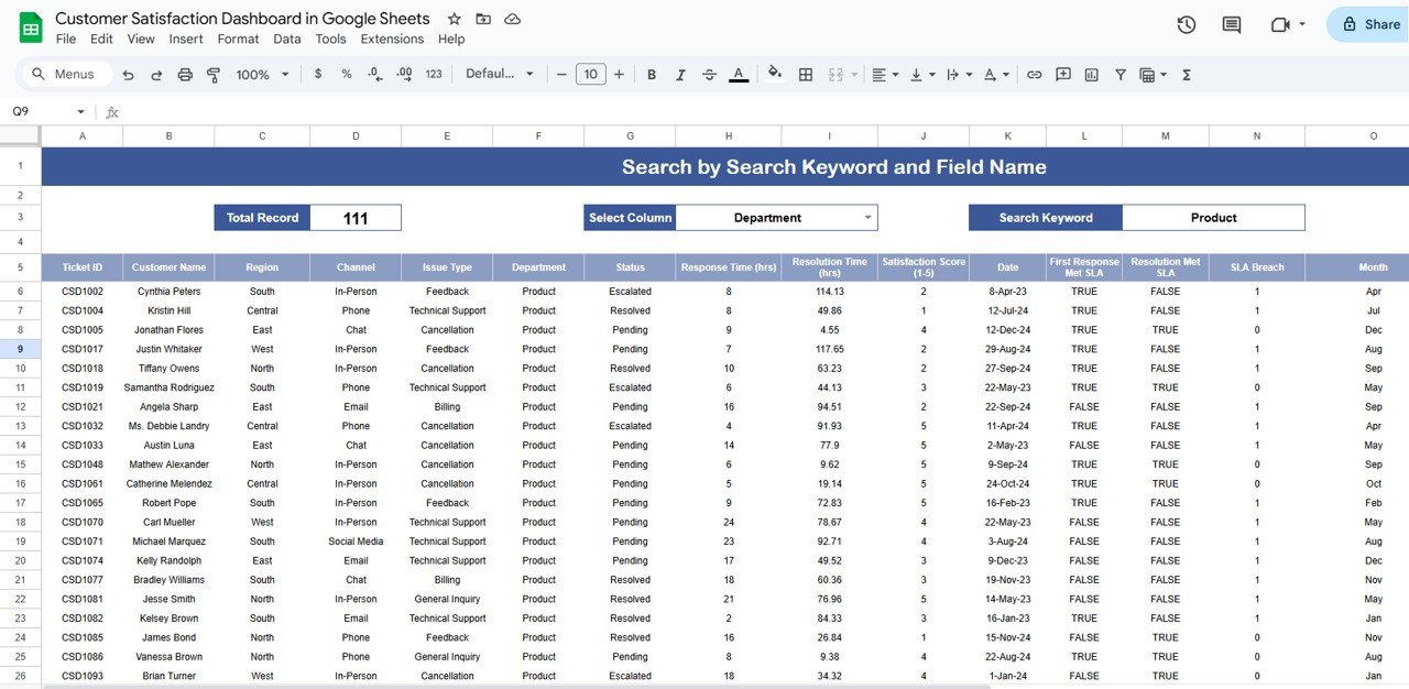 Search Sheet