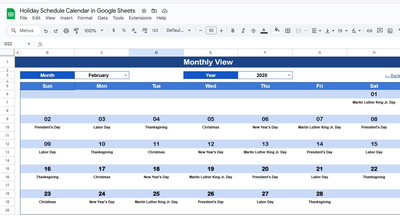 Monthly View Sheet Tab
