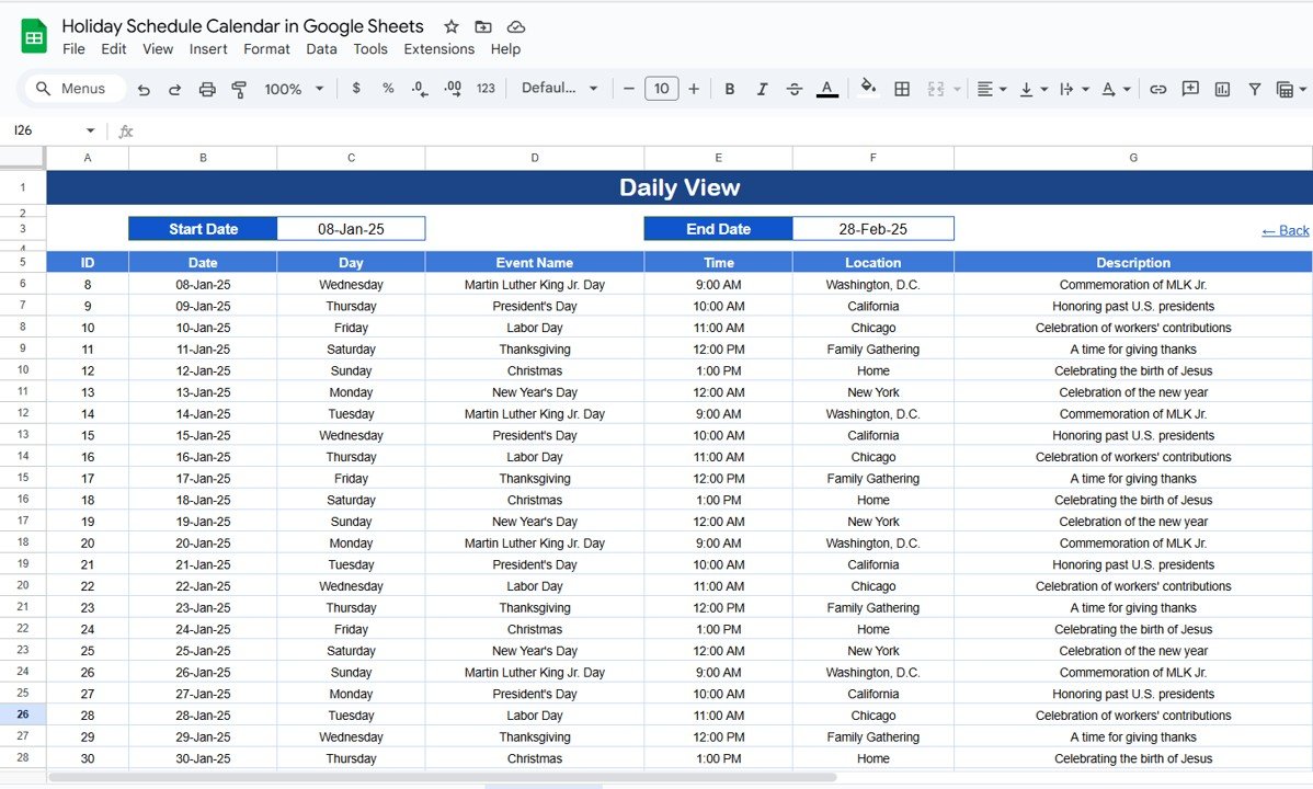 Daily View Sheet Tab