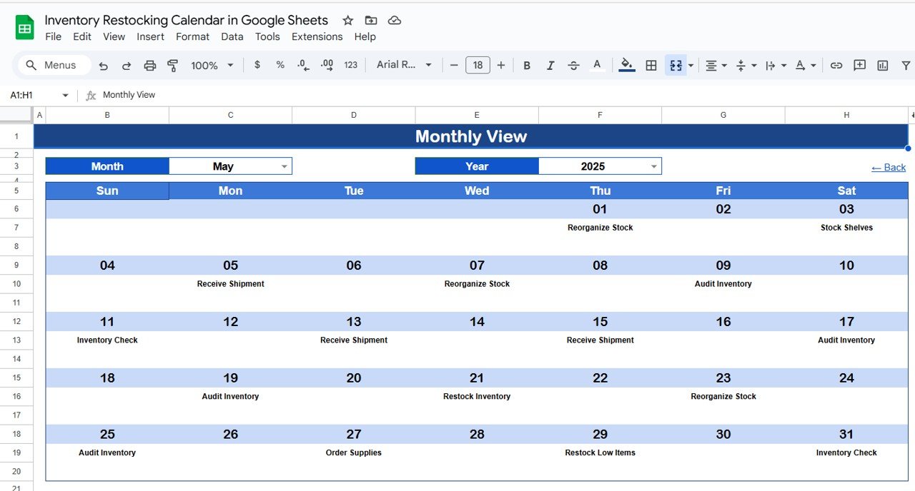 Monthly View Sheet Tab