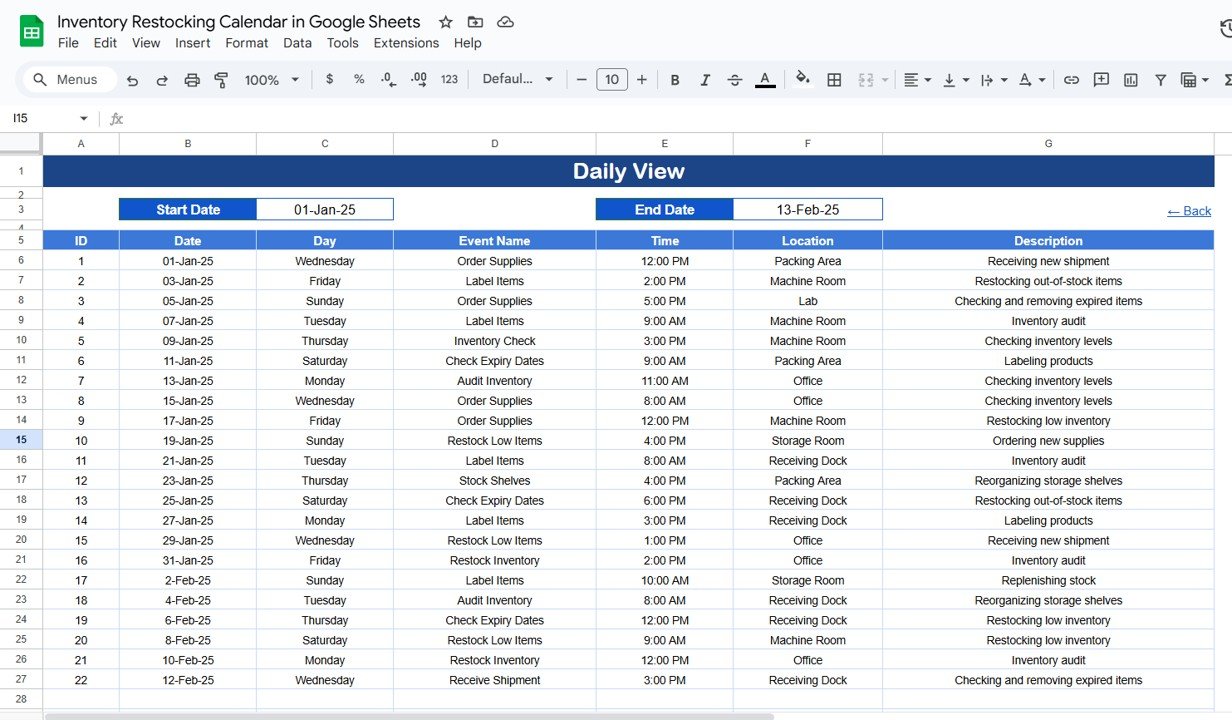 Daily View Sheet Tab
