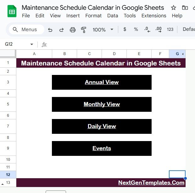 Maintenance Schedule Calendar in Google Sheets