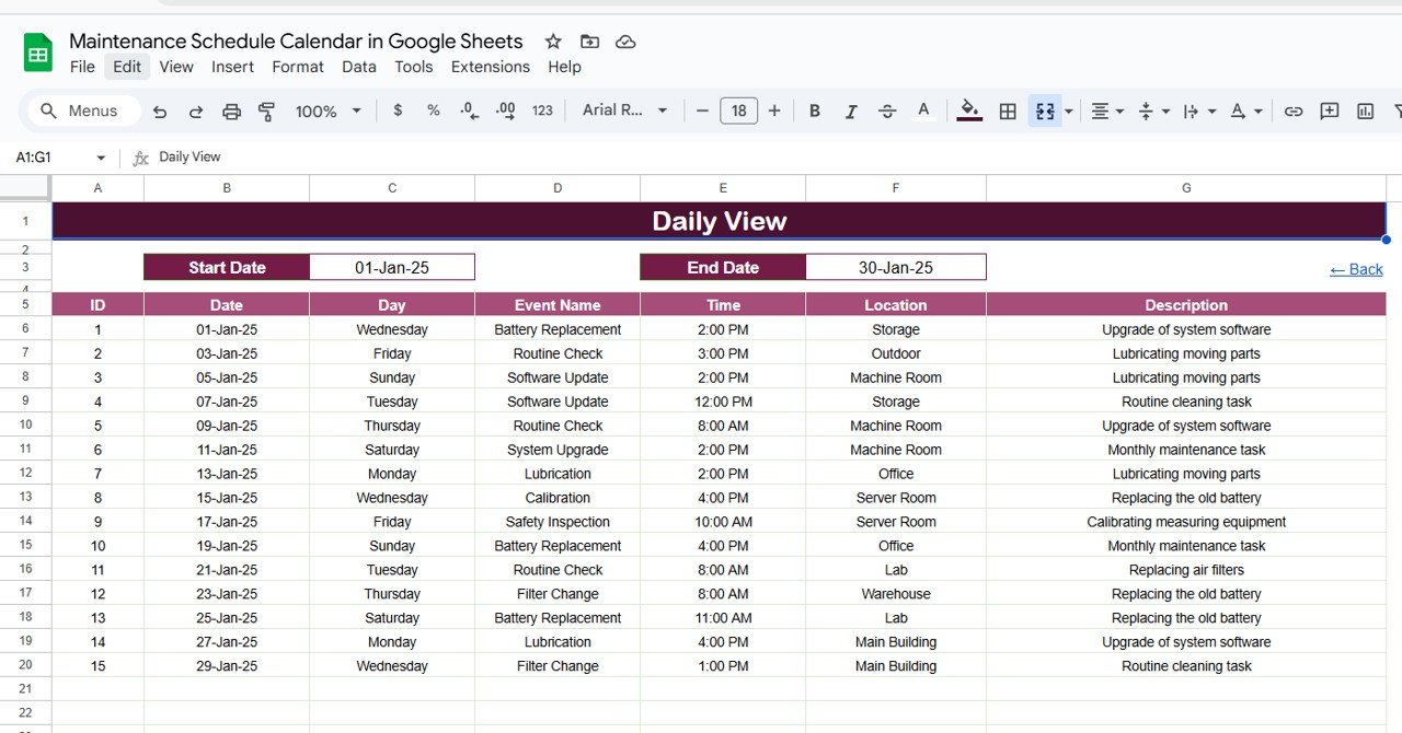 Daily View Sheet Tab