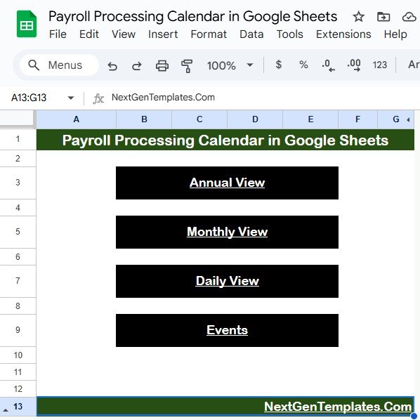 Payroll Processing Calendar in Google Sheets