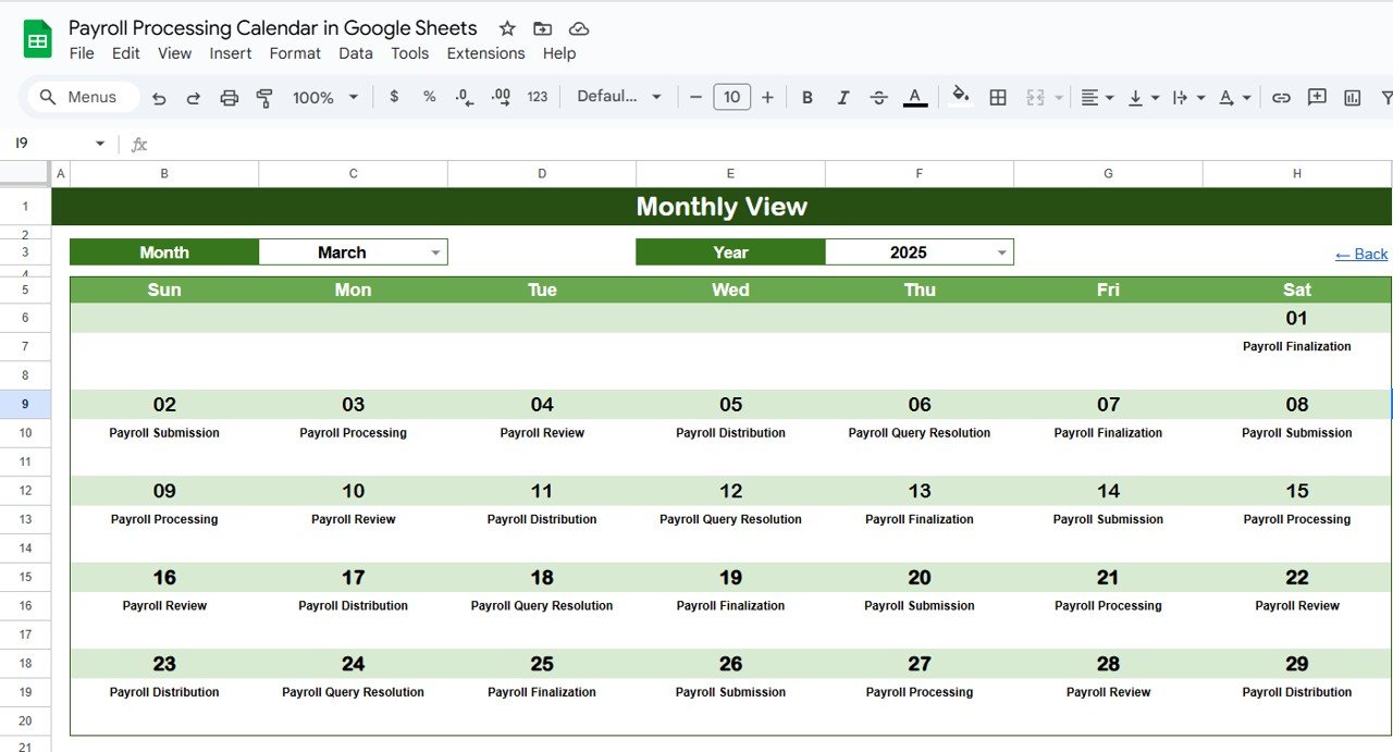 Monthly View Sheet Tab