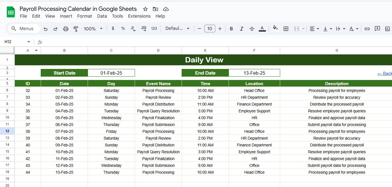 Daily View Sheet Tab