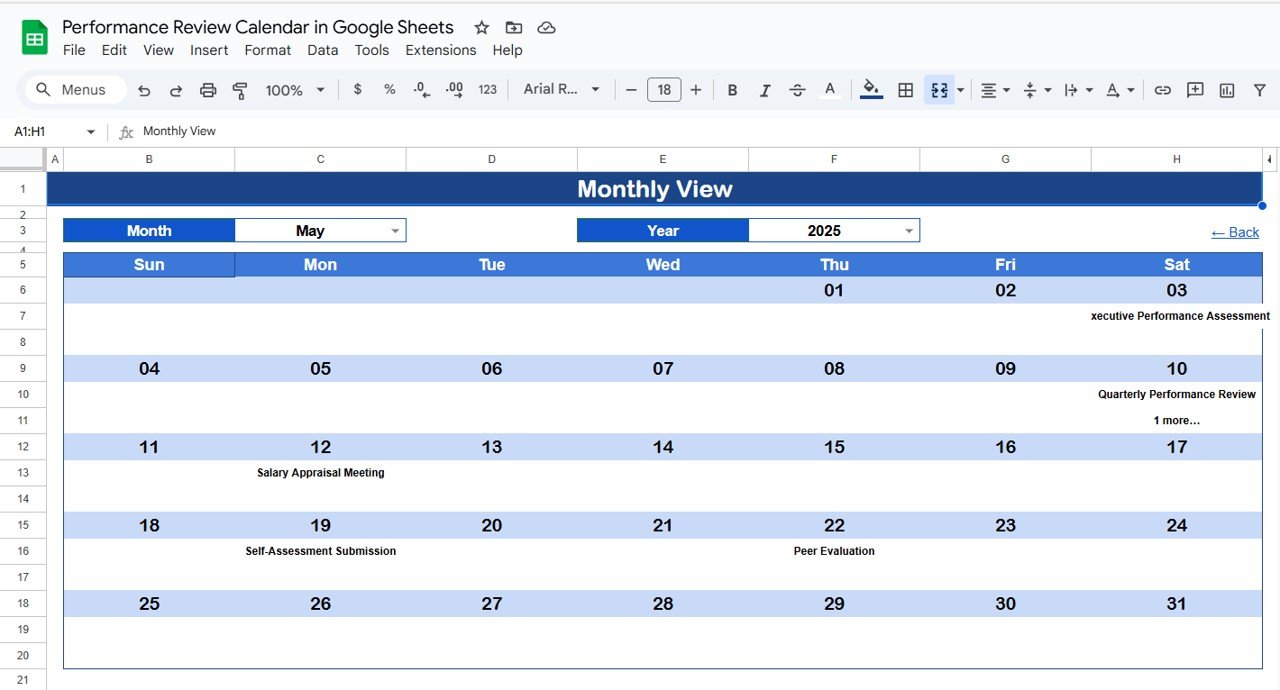Monthly View Sheet Tab