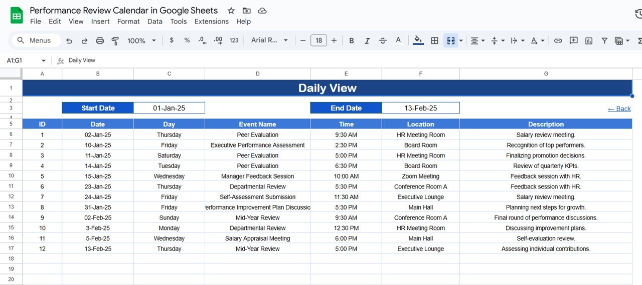 Daily View Sheet Tab