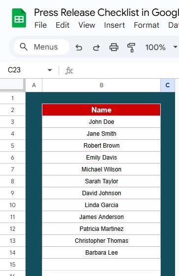 List Sheet