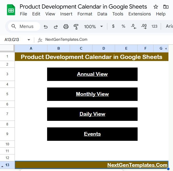 Product Development Calendar in Google Sheets