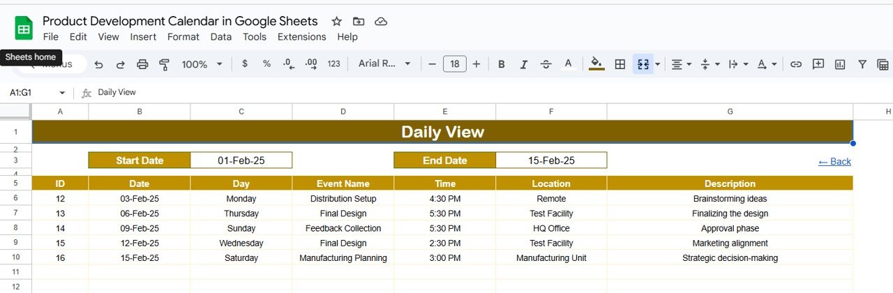 Daily View Sheet Tab