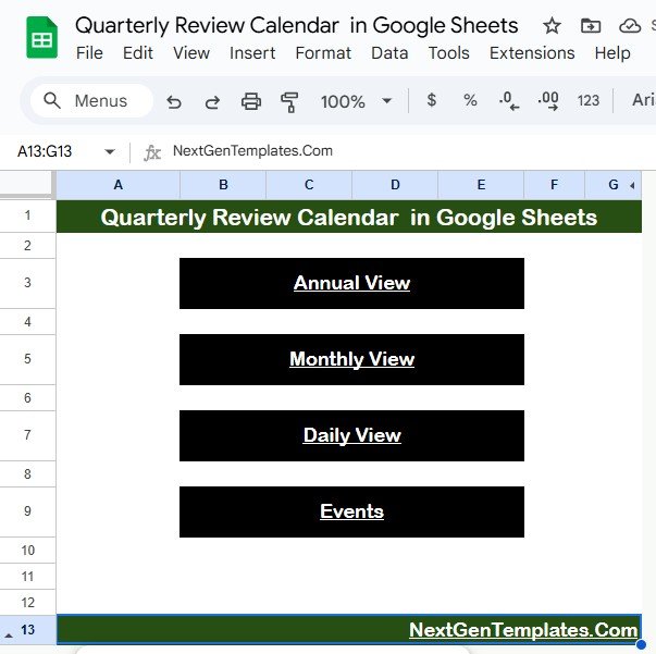 Quarterly Review Calendar in Google Sheets