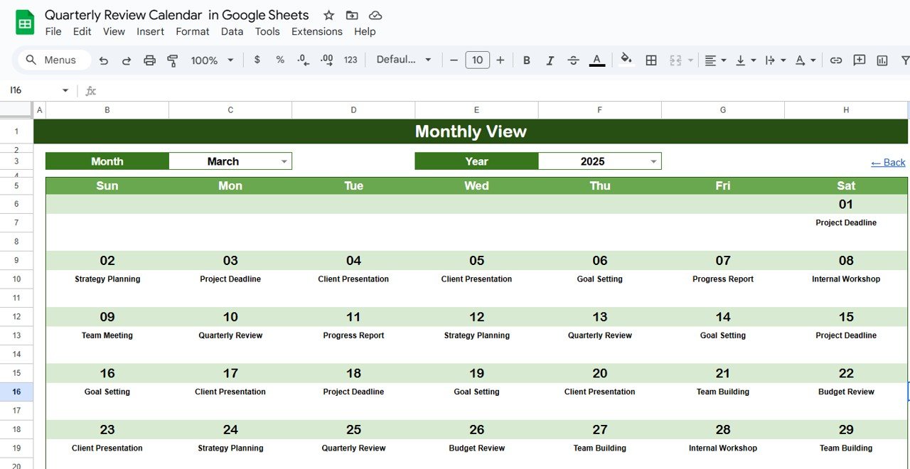 Monthly View Sheet Tab