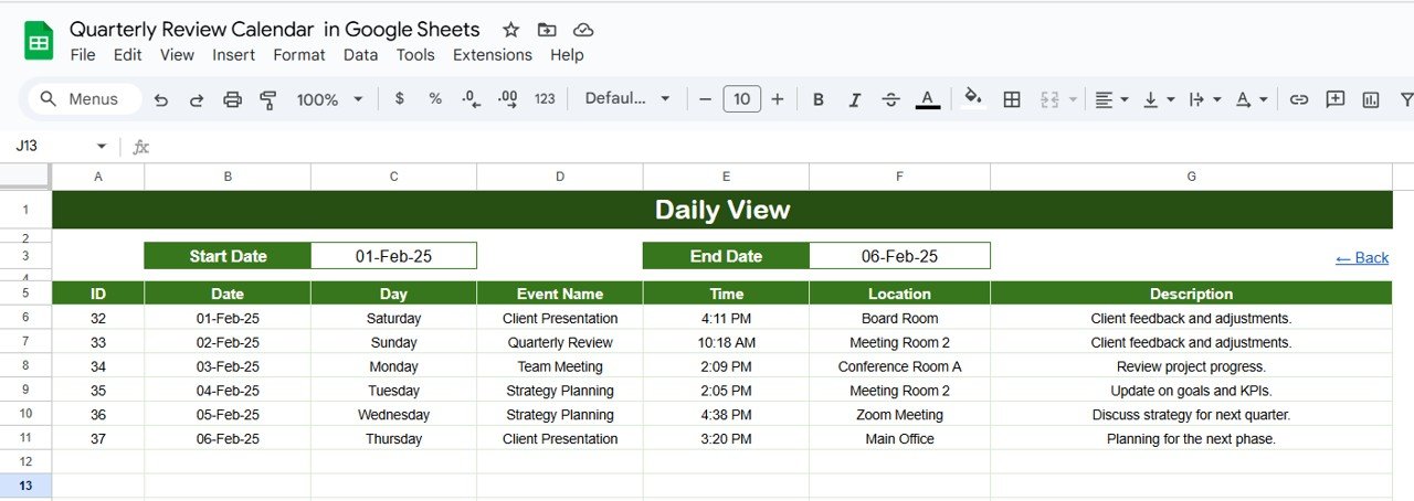 Daily View Sheet Tab