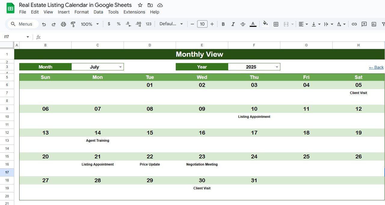 Monthly View Sheet Tab