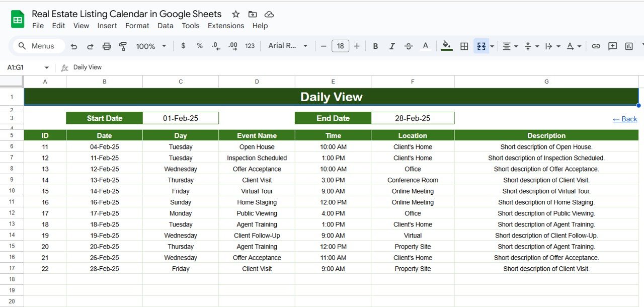 Daily View Sheet Tab