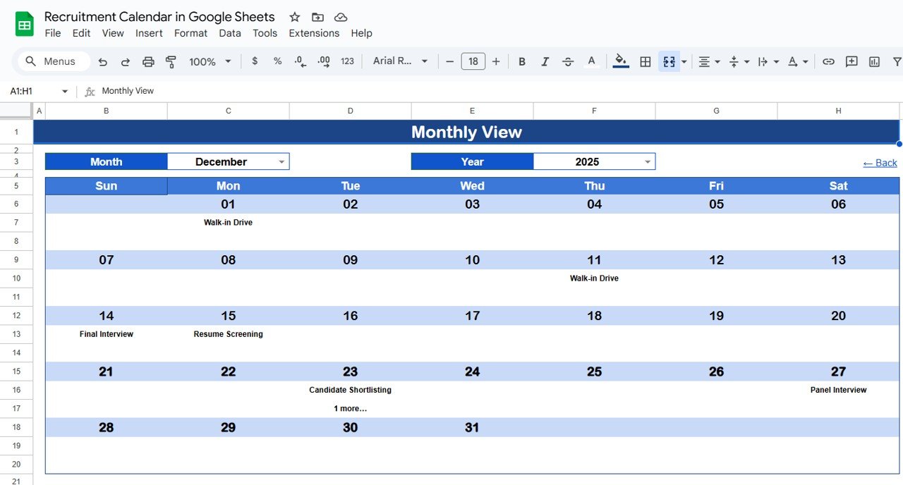 Monthly View Sheet Tab