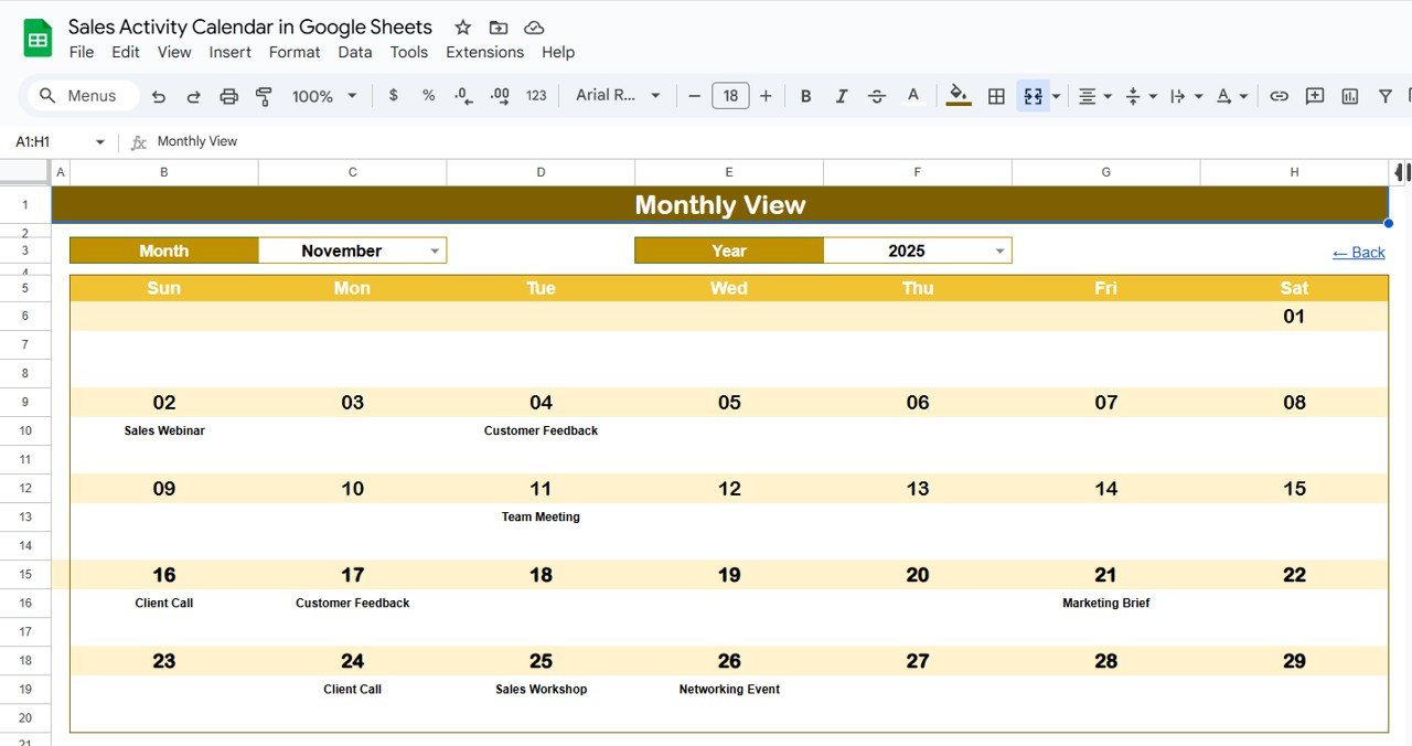 Monthly View Sheet Tab