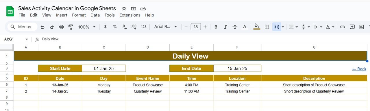 Daily View Sheet Tab