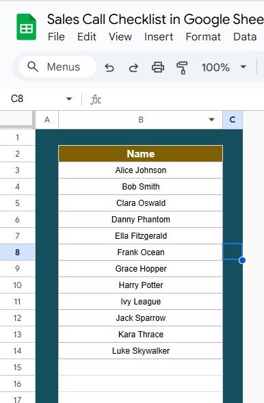 List Sheet Tab