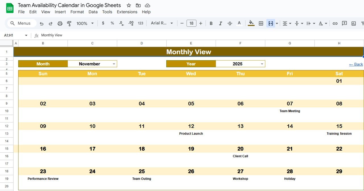 Monthly View Sheet Tab
