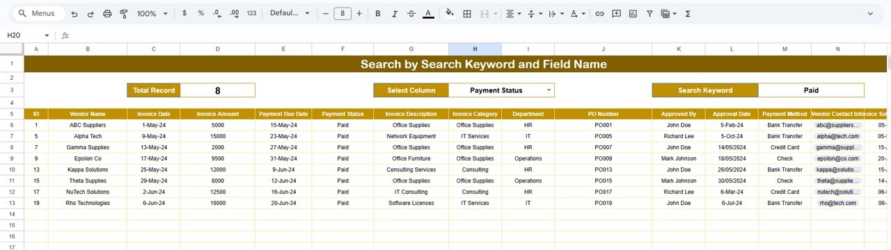 Search Sheet Tab