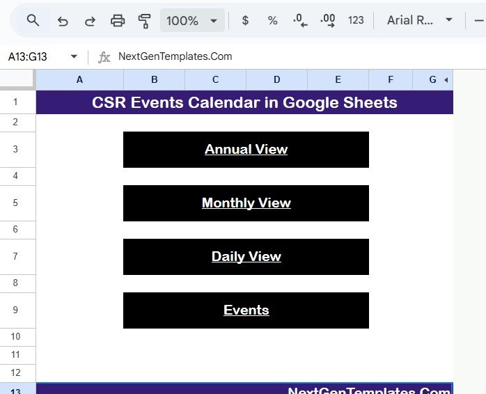 CSR Events Calendar in Google Sheets