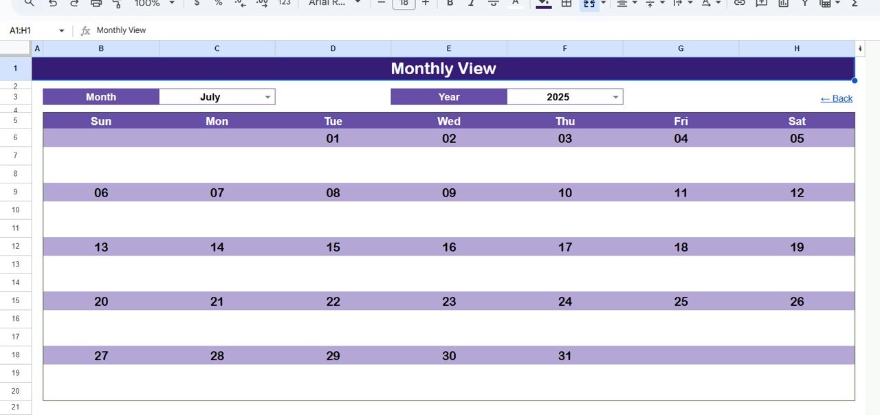 Monthly View Sheet Tab