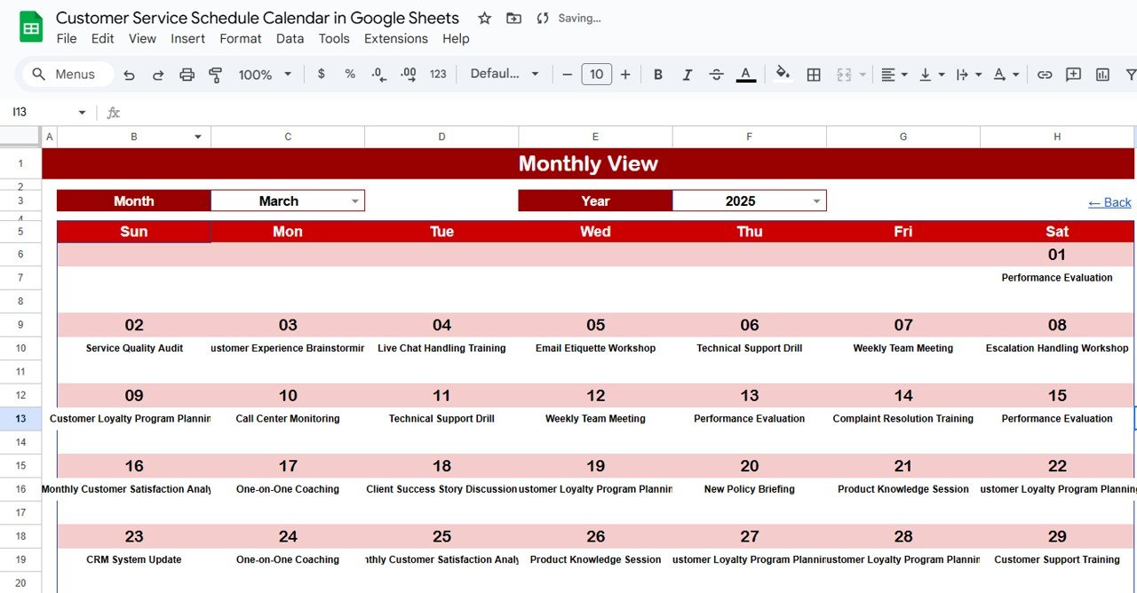 Monthly View Sheet Tab