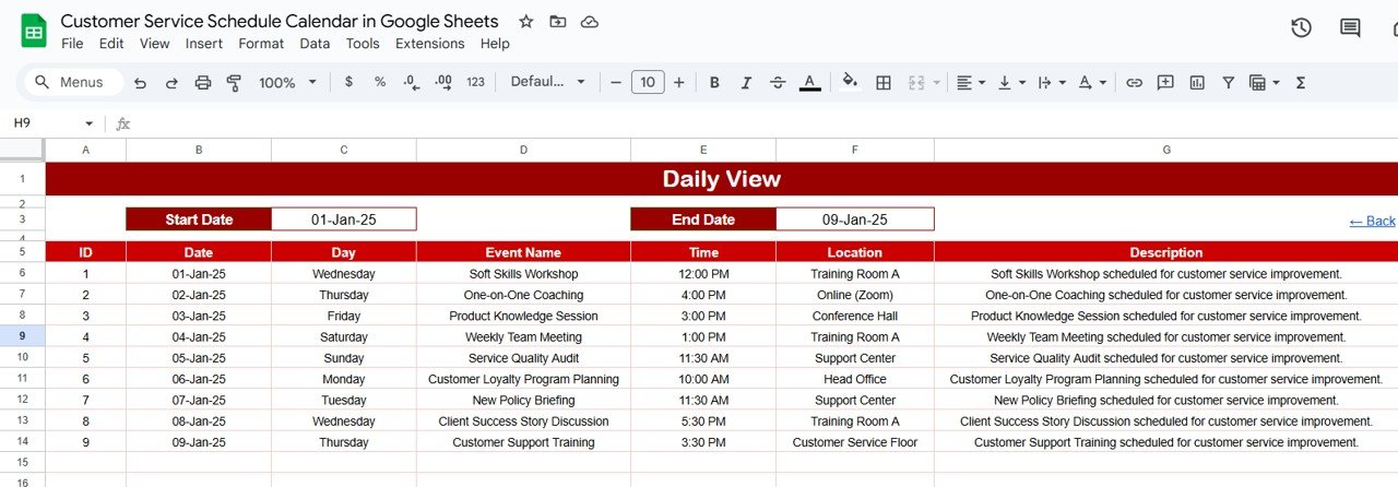 Daily View Sheet Tab