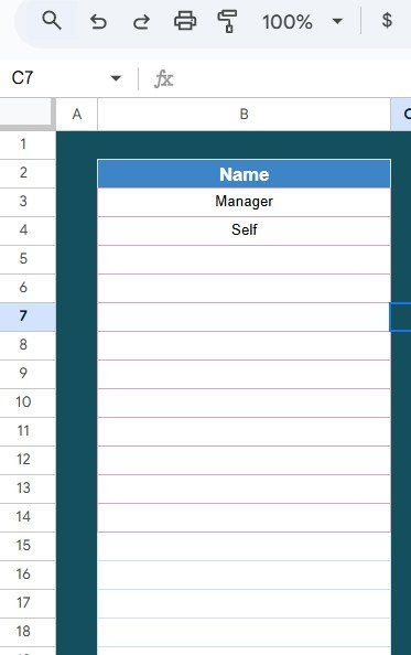 List Sheet Tab