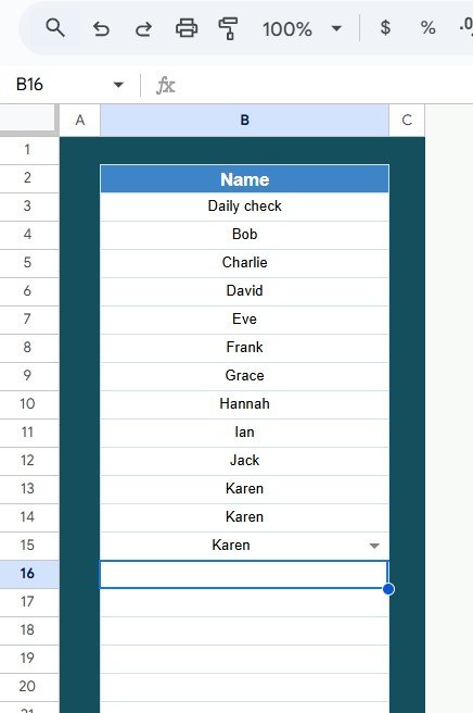 List Sheet Tab