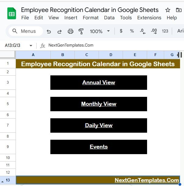Employee Recognition Calendar in Google Sheets