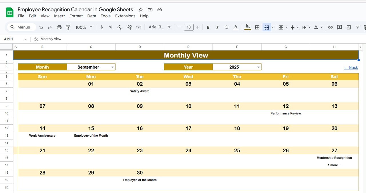 Monthly View Sheet Tab