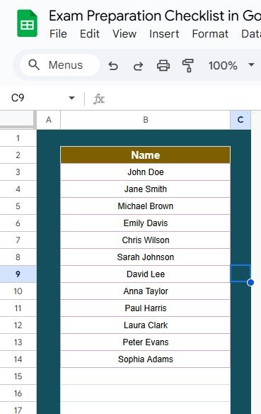 List Sheet Tab