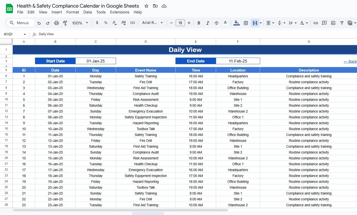 Daily View Sheet Tab
