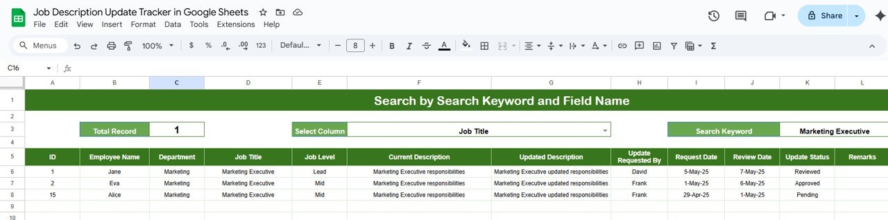 Search Sheet Tab