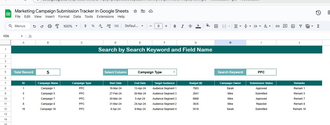 Search Sheet Tab