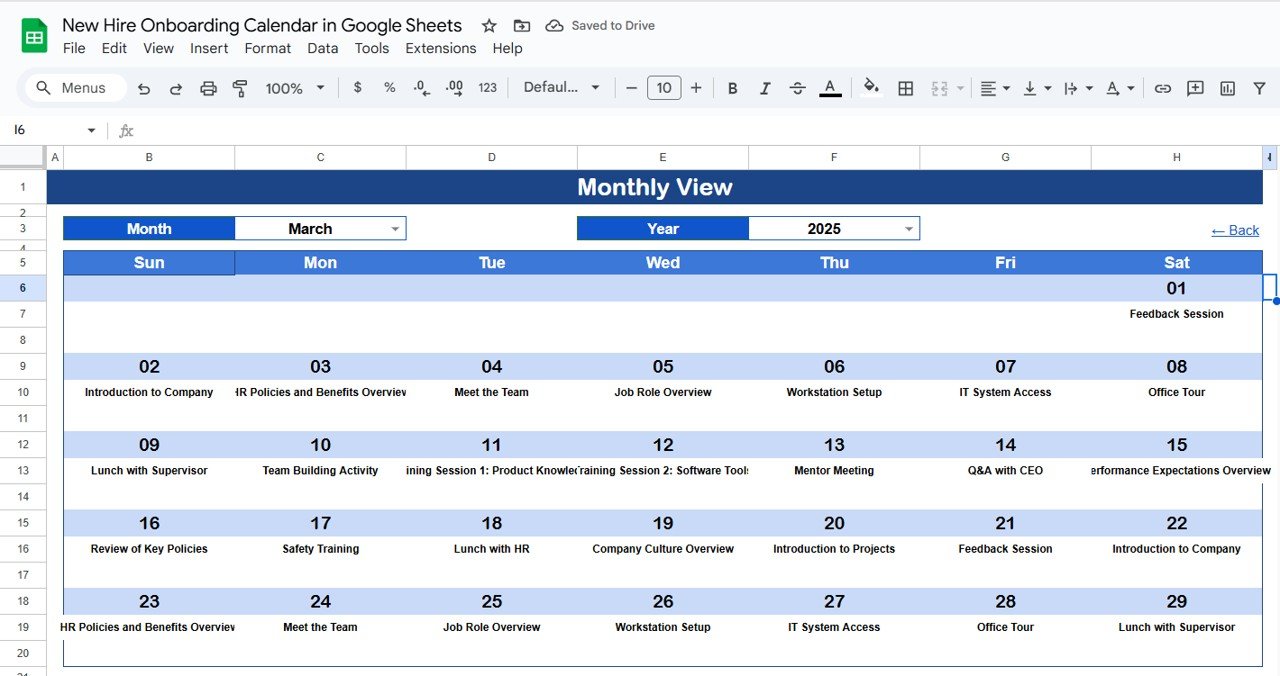 Monthly View Sheet Tab