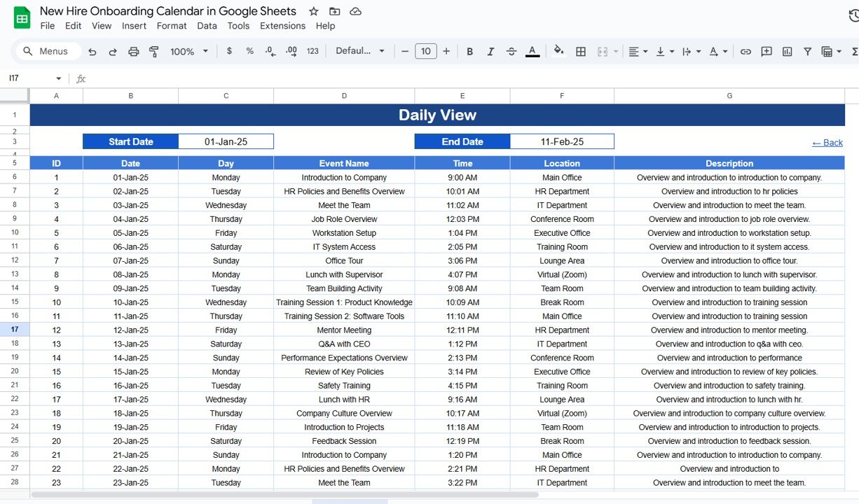 Daily View Sheet Tab