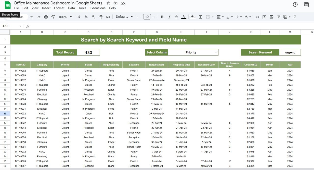 Search Sheet Tab