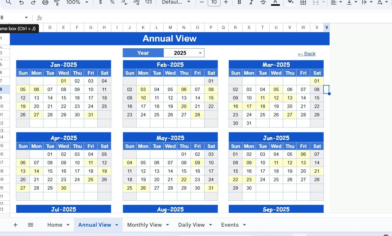 Annual View Sheet Tab