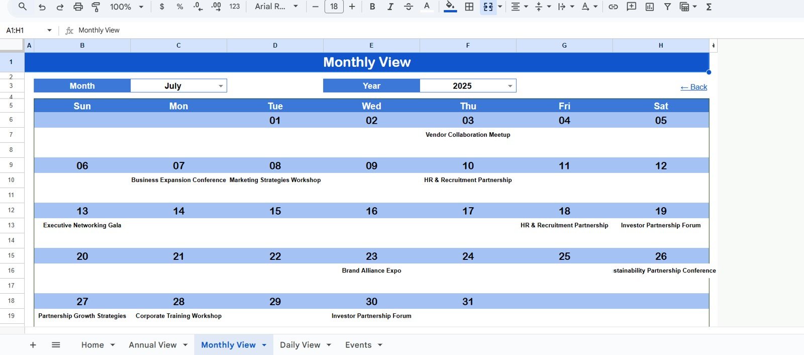 Monthly View Sheet Tab