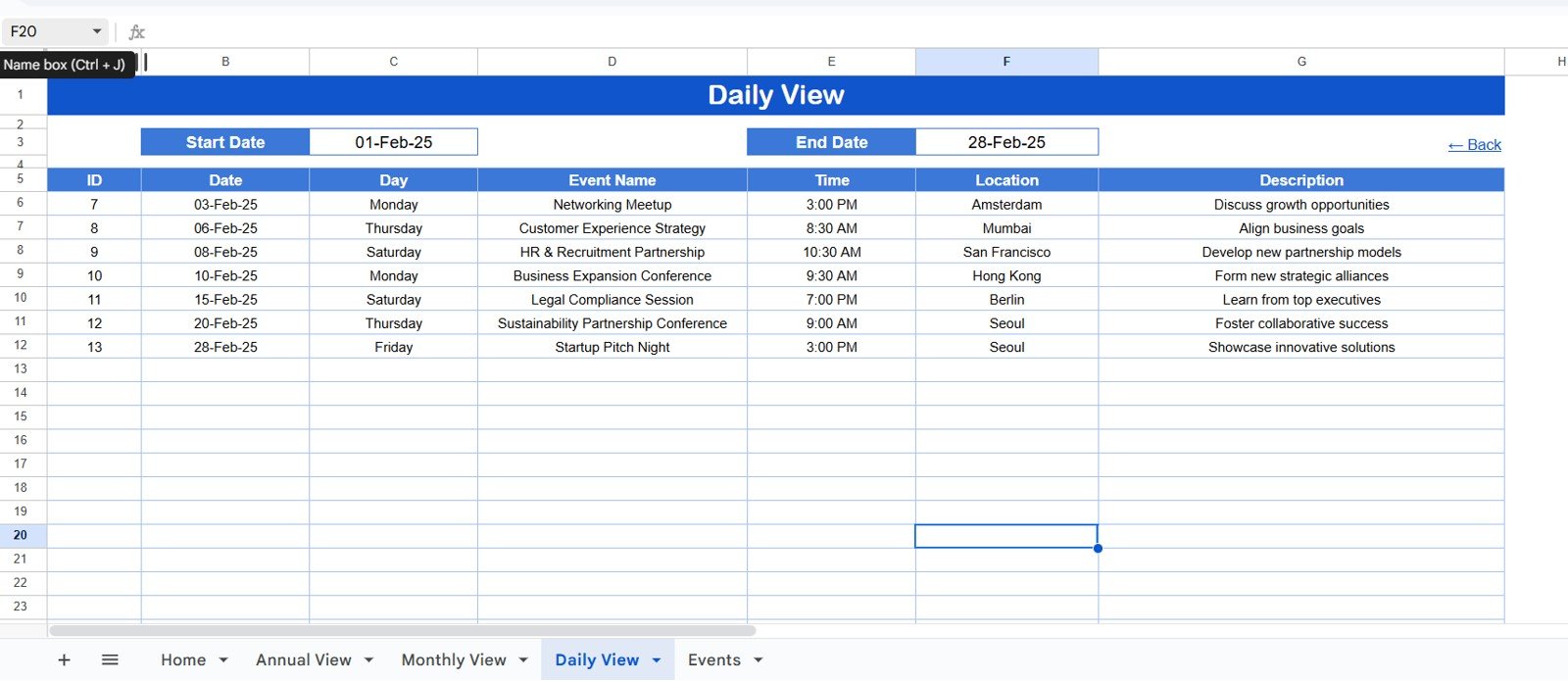 Daily View Sheet Tab