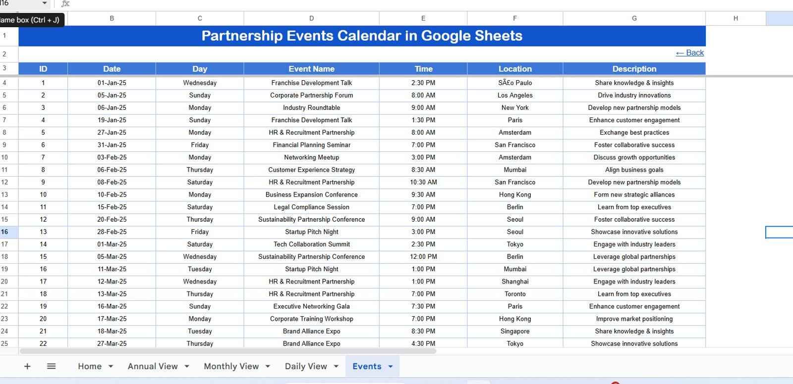 Events Sheet Tab