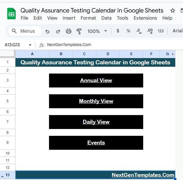 Quality Assurance Testing Calendar in Google Sheets