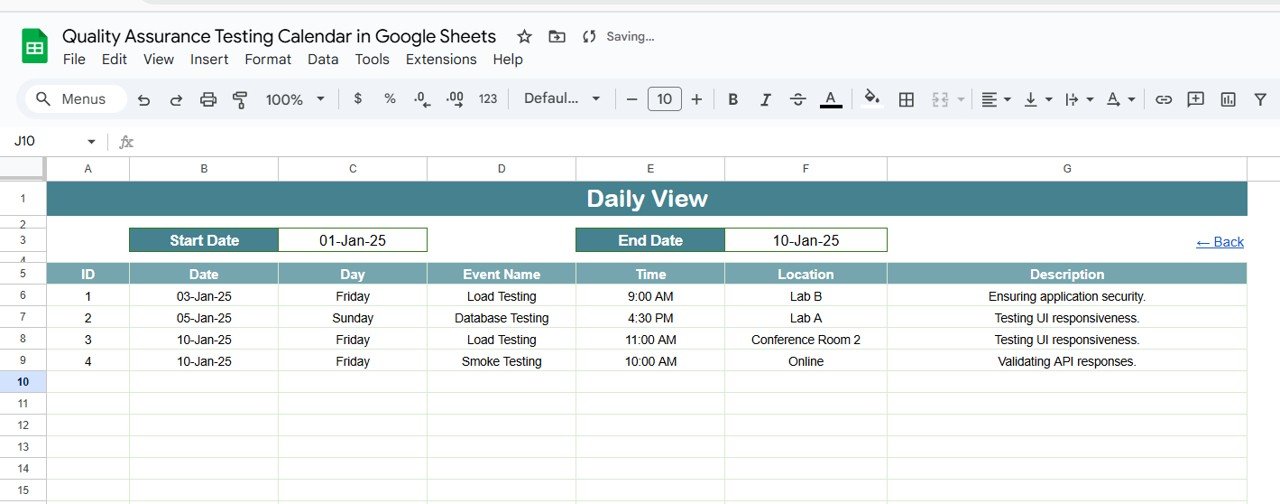 Daily View Sheet Tab
