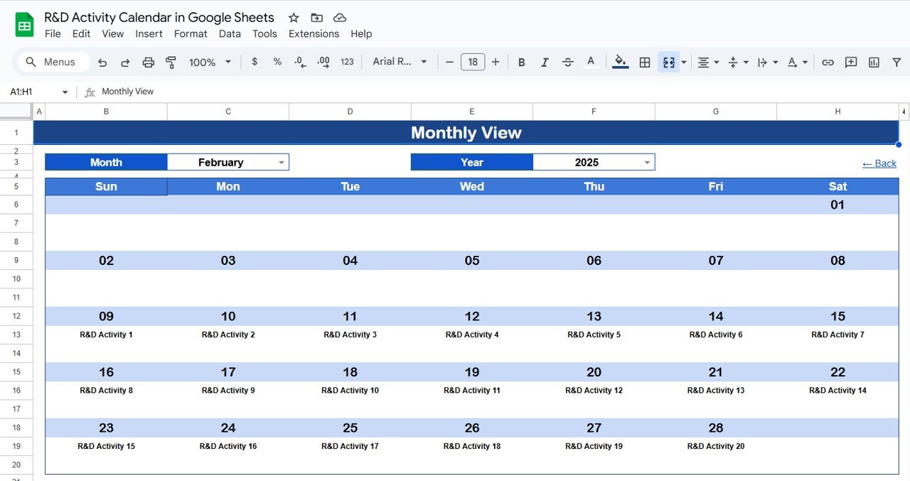 Monthly View Sheet Tab