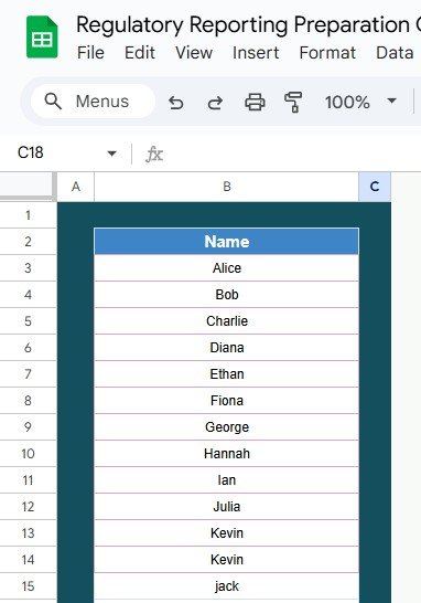 List Sheet Tab