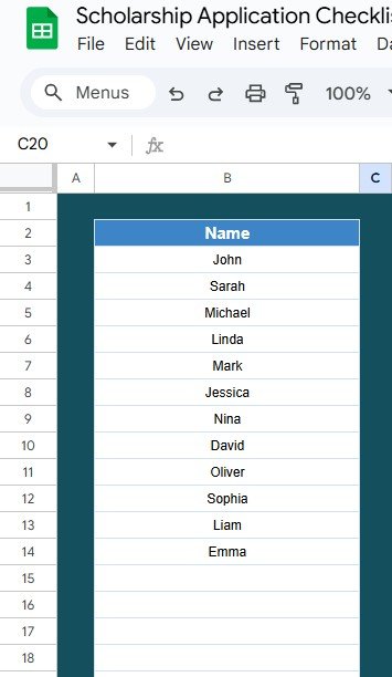 List Sheet